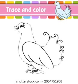 Trace and color. Coloring page for kids. Handwriting practice. Education developing worksheet. Activity page. Game for toddlers. Isolated vector illustration. Cartoon style.