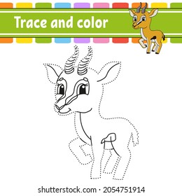 Trace and color. Coloring page for kids. Handwriting practice. Education developing worksheet. Activity page. Game for toddlers. Isolated vector illustration. Cartoon style.