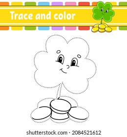 Trace and color. Coloring page for kids. Handwriting practice. St. Patrick's day. Education developing worksheet. Activity page. Game for toddlers. Isolated vector illustration. Cartoon style.