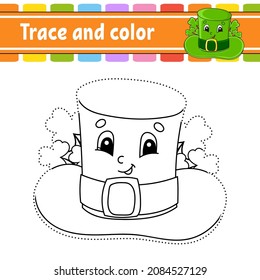 Trace and color. Coloring page for kids. Handwriting practice. St. Patrick's day. Education developing worksheet. Activity page. Game for toddlers. Isolated vector illustration. Cartoon style.