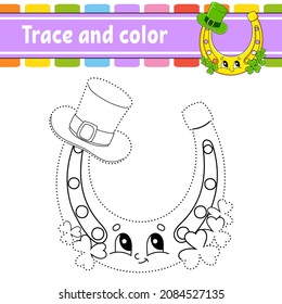 Trace and color. Coloring page for kids. Handwriting practice. St. Patrick's day. Education developing worksheet. Activity page. Game for toddlers. Isolated vector illustration. Cartoon style.