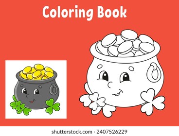 Trace and color. Coloring page for kids. Handwriting practice. Education developing worksheet. Activity page. Game for toddlers. Vector illustration.