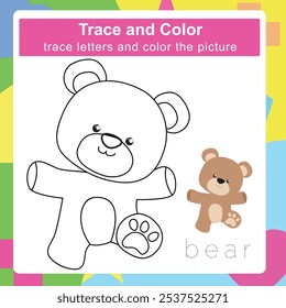 Trace and color. Coloring page for kids. Handwriting practice. Education developing worksheet. Activity page. Game for children. Education for preschool.
