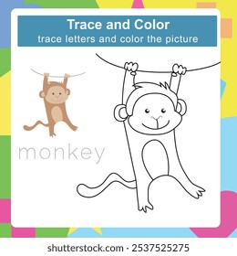 Trace and color. Coloring page for kids. Handwriting practice. Education developing worksheet. Activity page. Game for children. Education for preschool.
