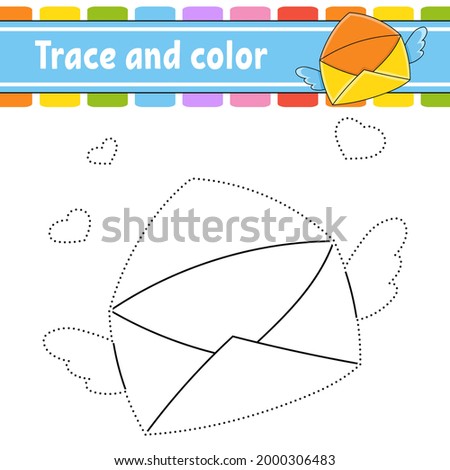 Trace and color. Coloring page for kids. Handwriting practice. Education developing worksheet. Activity page. Game for toddlers. Isolated vector illustration. Cartoon style.