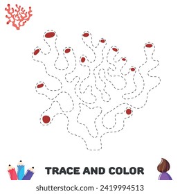 Trace and color coral. Handwriting practice. Educational worksheet for kids