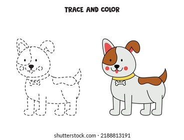 Trace And Color Cute Brown Dog. Worksheet For Kids.