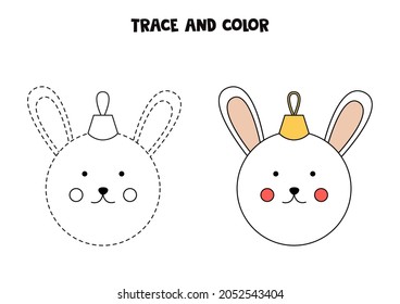 Trace and color cute Christmas ball. Educational game for kids. Writing and coloring practice.