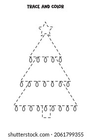 Spur und Farbe süßen Weihnachtsbaum. Erziehungsspiel für Kinder. Schreibübungen und Farbübungen.