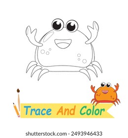 Trace and color a cute crab character for a children's coloring book