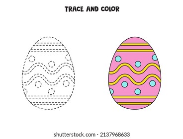 Trace and color cute Easter egg. Worksheet for children.