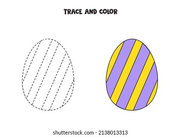 Trace and color cute Easter egg. Worksheet for children.