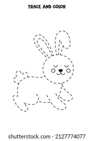 Trace and color cute Easter rabbit. Educational game for kids. 