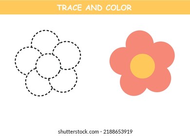 Trace and color a cute flower. Handwriting practice for kids. Tracing and coloring page for preschoolers.