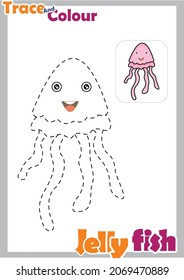 trace and color cute jellyfish