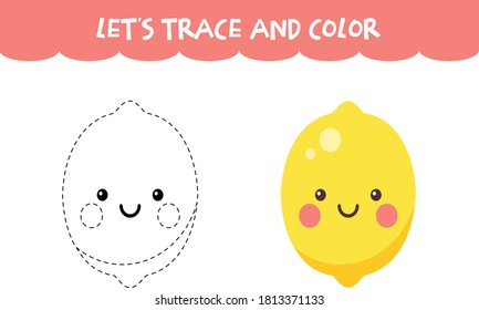 Trace and color cute Lemon educational worksheet