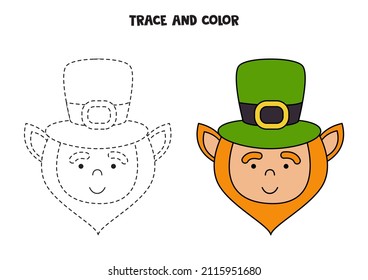 Trace and color cute leprechaun. Educational game for kids. 