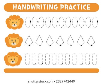 Trace and color cute lion Worksheet for kids
