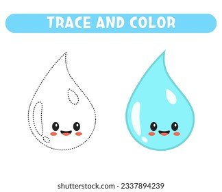 Traza y colorea una pequeña y bonita gota de lluvia. Hoja de trabajo para niños