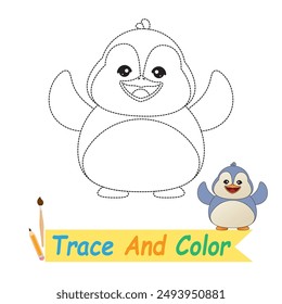 Traza y colorea lindos personajes de pingüino para libros para colorear para niños