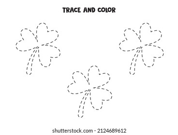 Trace and color cute shamrocks. Educational game for kids. 