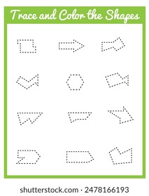 Trace and Color Different Shapes Handwriting Practice for Children. Educational materials for a child vector