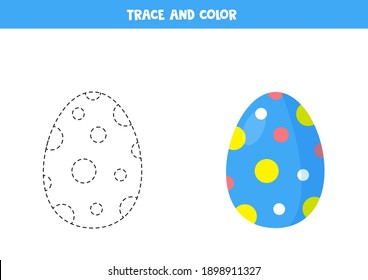 Trace and color Easter egg. Educational game for kids. Writing and coloring practice.