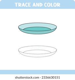 Trace and color educational worksheet for kids. Tracing objects. Activity color pages. plate