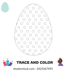 Trace and color egg with circles and dots. Handwriting practice for kids. Activity leisure page for preschoolers
