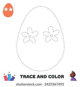 Trace and color egg with flowers. Handwriting practice for kids. Activity leisure page for preschoolers