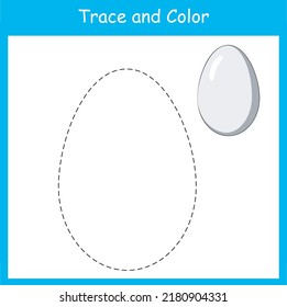 Trace and color the egg , kindergarten tracing activity 