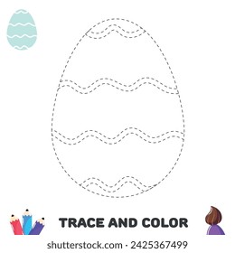 Traza y colorea el huevo con ondas. Práctica de escritura a mano para niños. Página de ocio de actividades para niños
