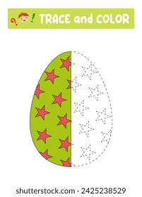 Trace and color . entertainment for children. training sheet. worksheet.Easter Egg