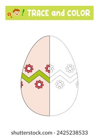 Spur und Farbe . Unterhaltung für Kinder. Trainingsblatt. Arbeitsblatt.Osterei