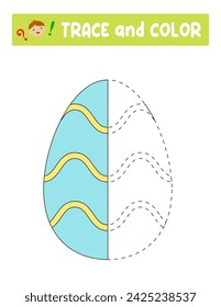 Trace and color . entertainment for children. training sheet. worksheet.Easter Egg