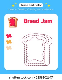 Trace And Color Food Bread Jam For Preschool Kids And Kindergarten