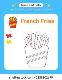 Trace and Color Food French Fries for Preschool Kids and Kindergarten