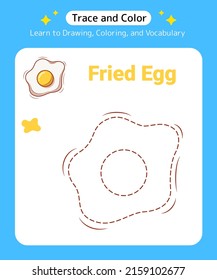 Trace and Color Food Fried Egg for Preschool Kids and Kindergarten