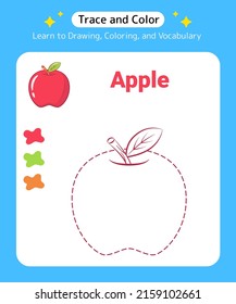 Trace and Color Fruit Apple for Preschool Kids and Kindergarten