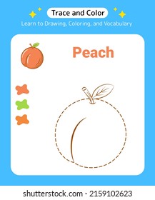 Trace and Color Fruit Peach for Preschool Kids and Kindergarten