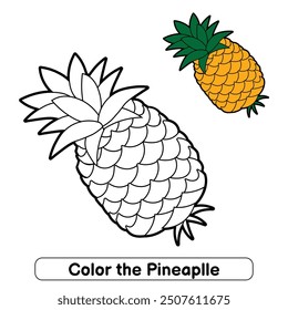 Trace and color fruits. Coloring page pineapple to be colored for kids.
Pineapple tracing worksheet activity.
Pineapple coloring page. Fruits set vector.
Coloring book for kids.