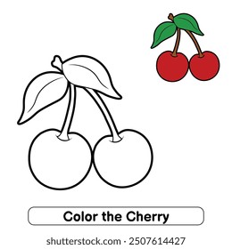 Trace and color fruits. Coloring page Cherry to be colored for kids.
Cherry tracing worksheet activity.
Cherry coloring page. Fruits set vector.
Coloring book for kids