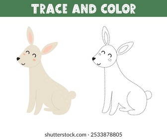 Trace and color game for kids with a cute rabbit. Activity page with a funny animal. Great for coloring book. Vector illustration