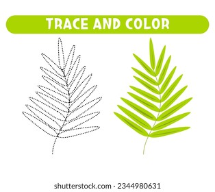 Trace and color green leaf. Worksheet for kids
