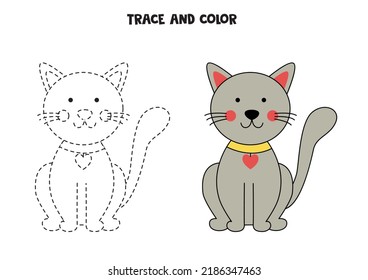 Rastreo y color de gato dibujado a mano. Hoja de trabajo para niños.
