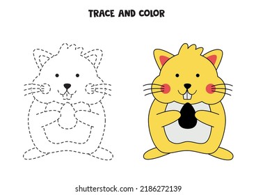 Trace und Farbe handgezeichnet Hamster. Arbeitsblatt für Kinder.