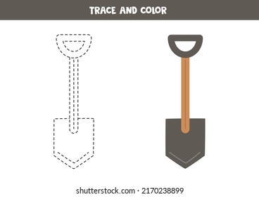 Traza y colorea pala dibujada a mano. Hoja de trabajo para niños.