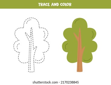 Trace and color hand drawn tree. Worksheet for kids.