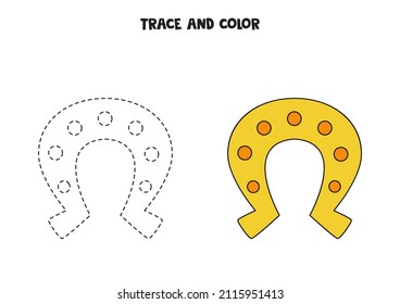 Trace and color horseshoe. Educational game for kids. 
