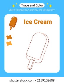 Trace and Color Ice Cream for Preschool Kids and Kindergarten